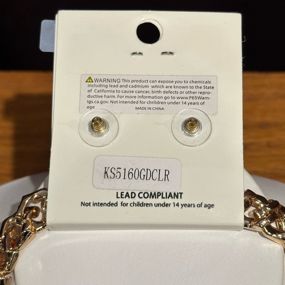 Gold & Rhinestone Cuban Flat Link Reversible Necklace & Earring Set, NWT - Picture 6 of 8